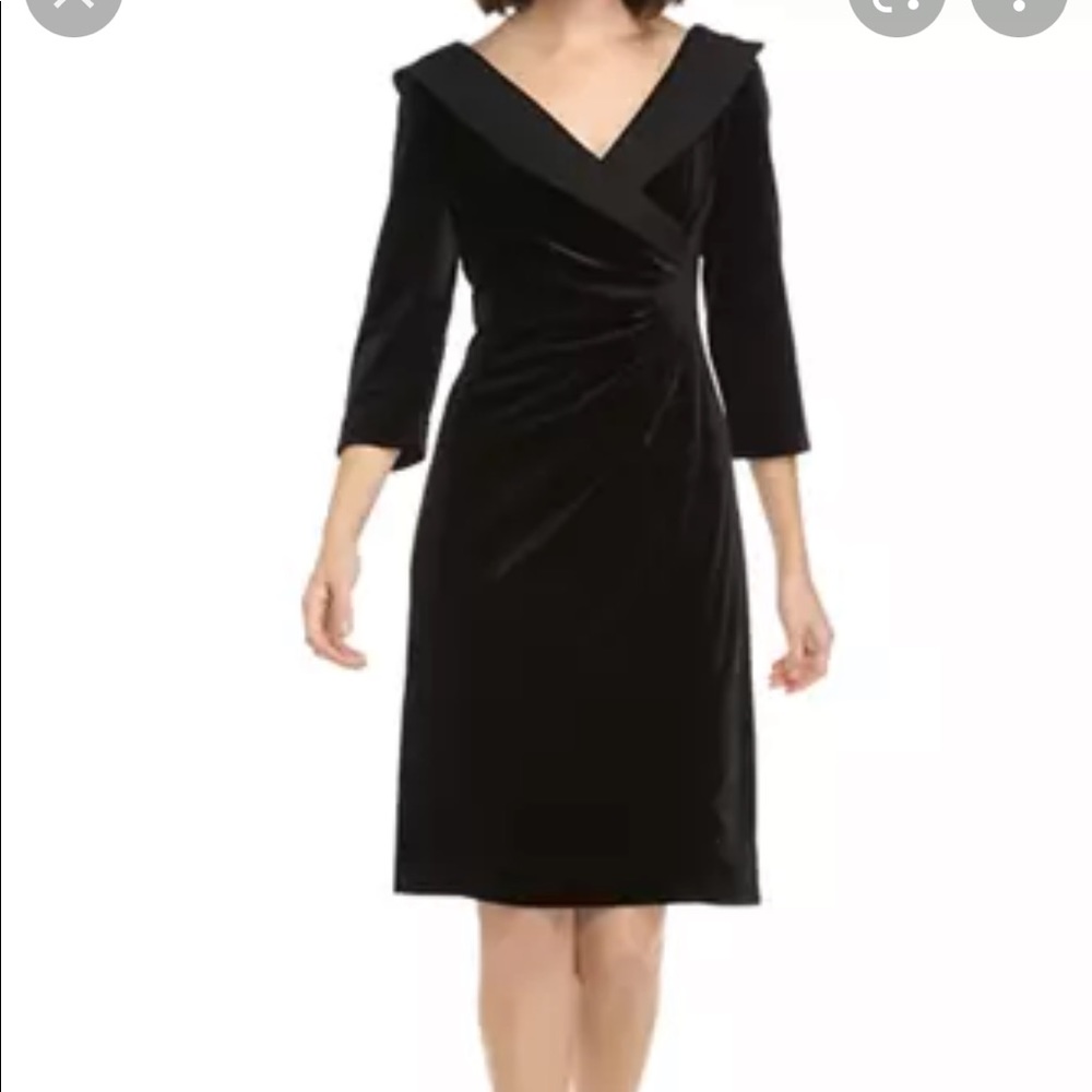 Tahari satin velvet v neck dress